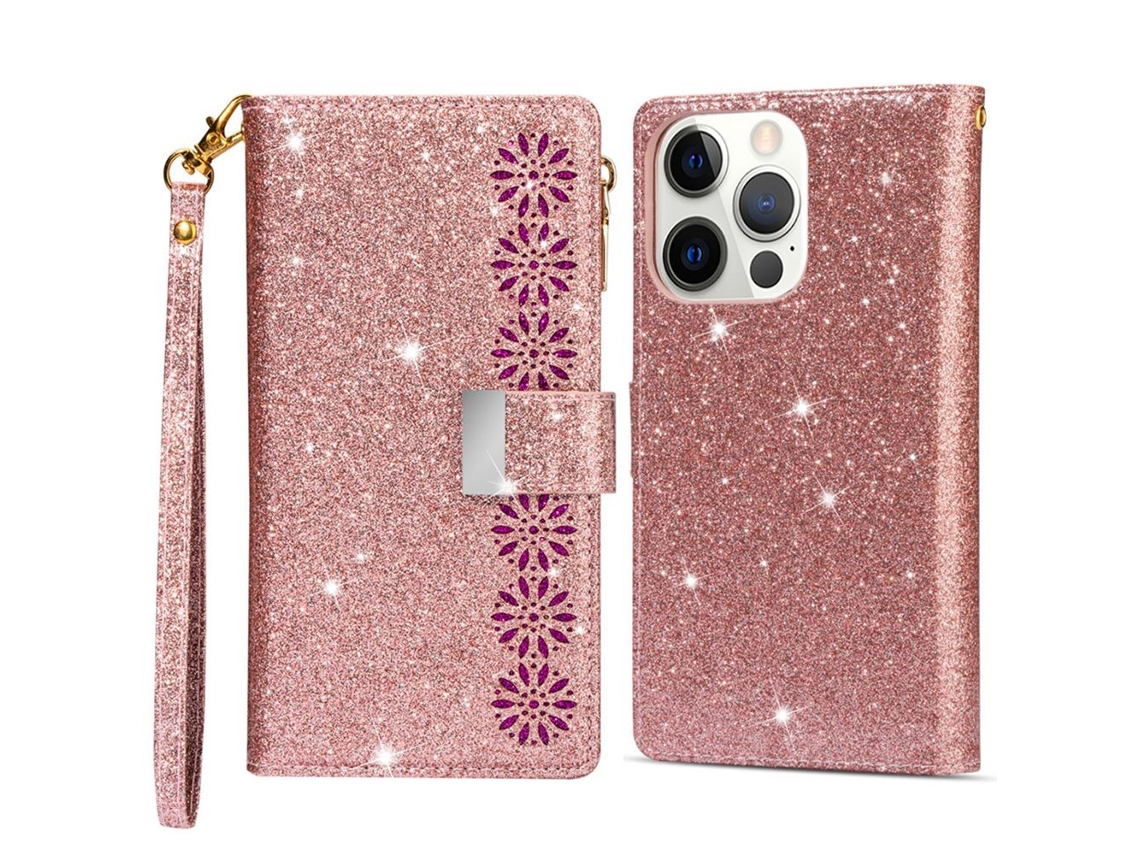 Capa Em Couro Pu Para Apple Iphone 16 Pro Ouro Rosa