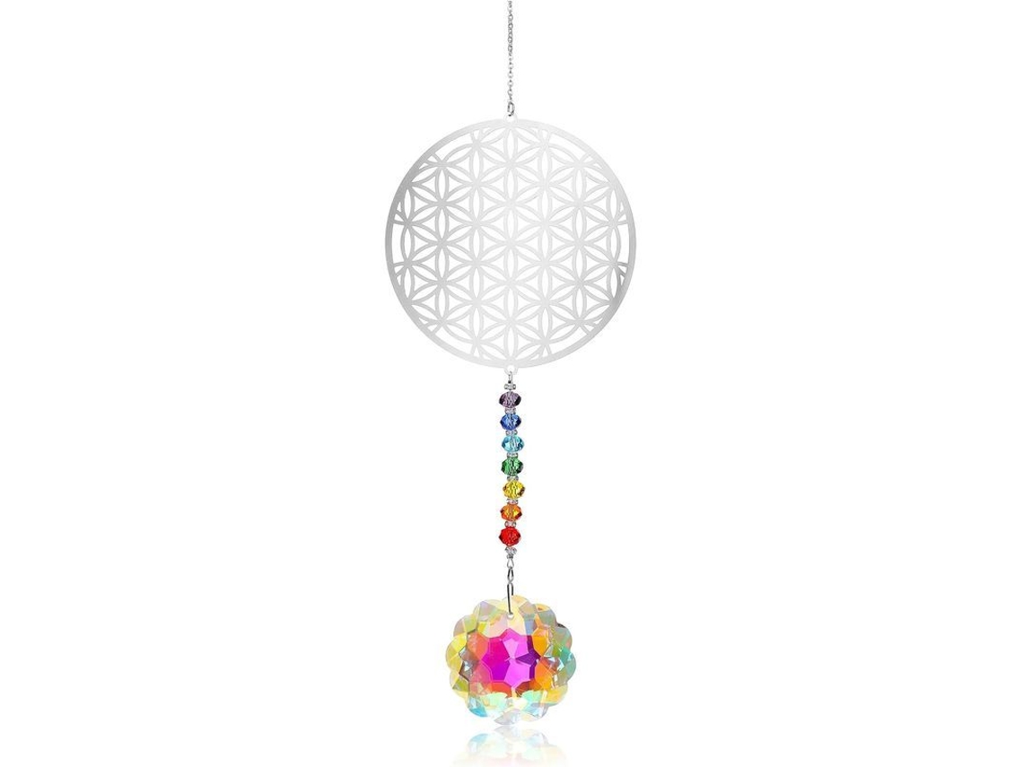 Adorno De Vidro De Cristal 3d Flor Da Vida Girassol Prisma Arco-íris Feng Shui Para Janela