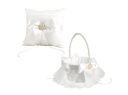 Conjunto de 2 bandejas LAXISCREED com flores brancas e almofada de anel para casamento