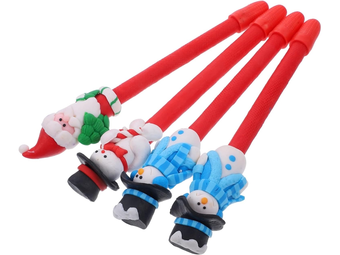 Conjunto De 4 Canetas Em Gel Com Tema Natalino. Portáteis E Práticas