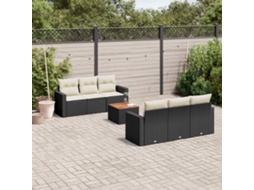 Vidaxl 7 Pcs Conjunto De Sofás P/ Jardim C/ Almofadões Vime Pe Preto
