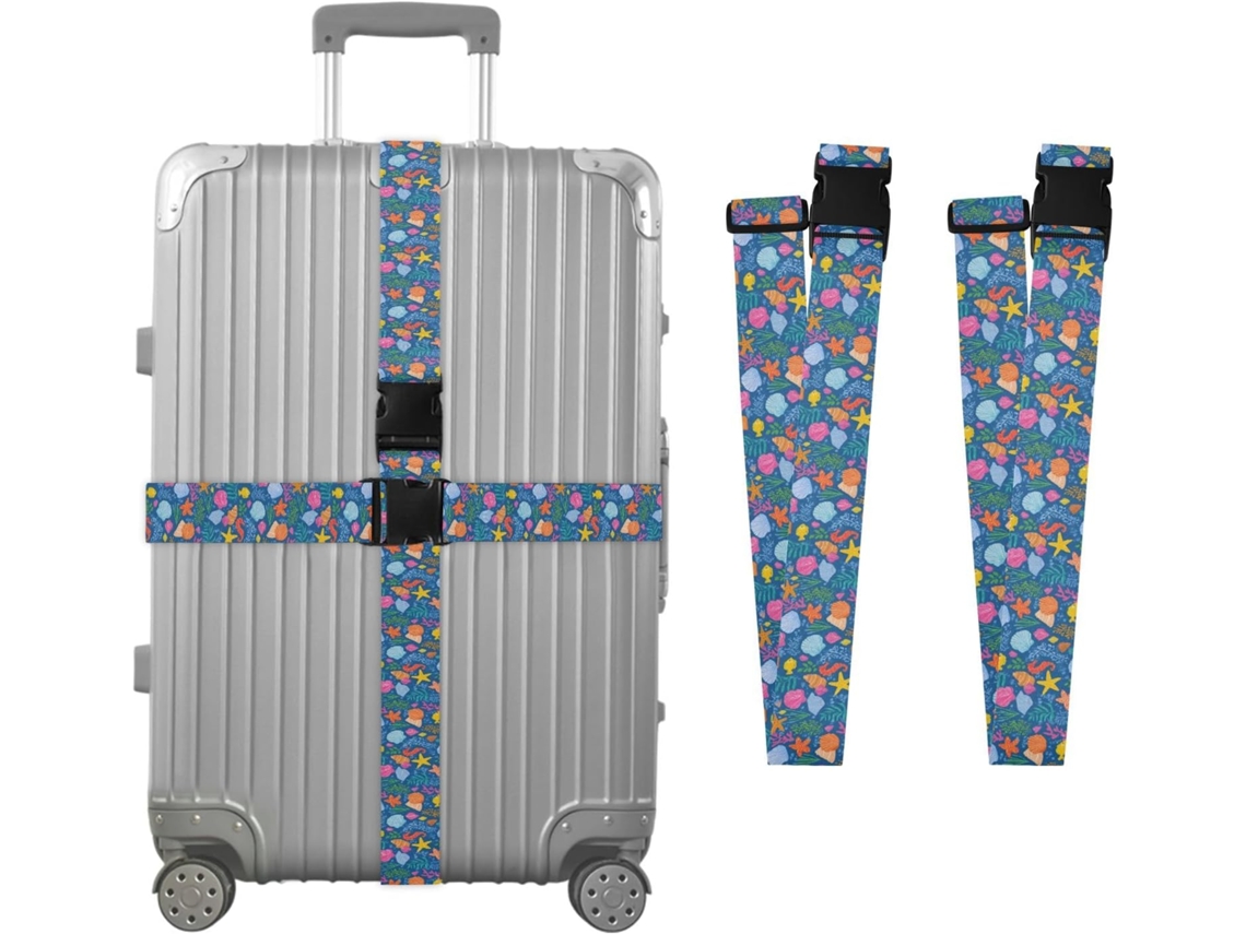 Conjunto De 2 Cintas Bagagem Coloridas Com Estampa Conchas, Ideais Para Malas De Viagem, Acessórios Para Cintos