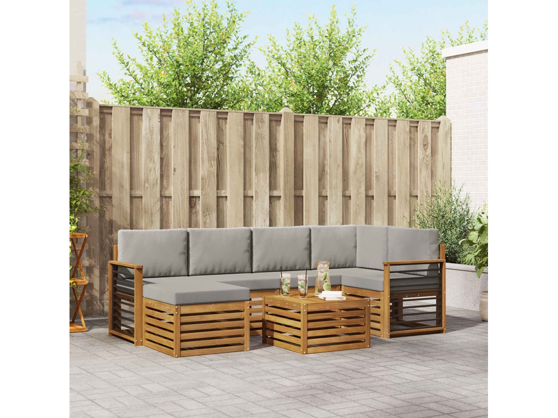 Vidaxl Conjunto De Sofás Para Exterior 7 Unid. Cinza Natural E Claro