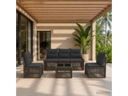 Vidaxl Conjunto De Sofá De Jardim 6 Unid. Cinzento Vime Pe
