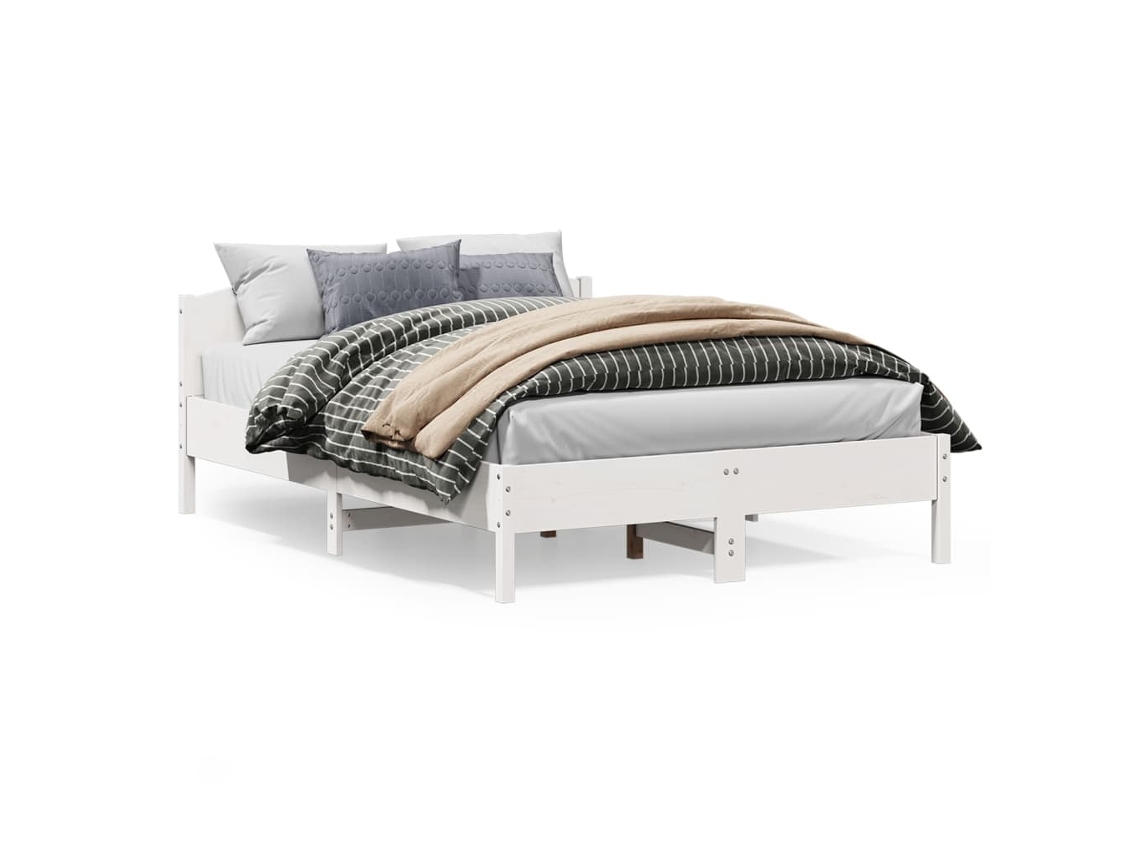 Vidaxl Cama Sem Colchão 120x200 Cm Madeira de Pinho Maciça Branco