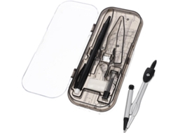 Kit de medição multifuncional para decoração escolar, com régua de metal e plástico e compasso, ideal para materiais diversos.