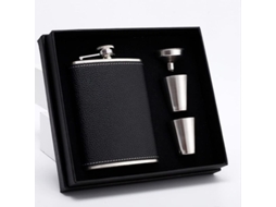 Set Regalo De Cantimplora De Acero Inoxidable 8 Oz Con Funda De Cuero Negro Para Regalos Hombre