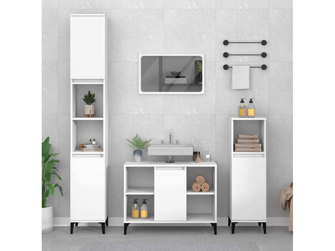 Vidaxl 3 Pcs Conjunto Móveis Casa De Banho Derivados De Madeira Branco