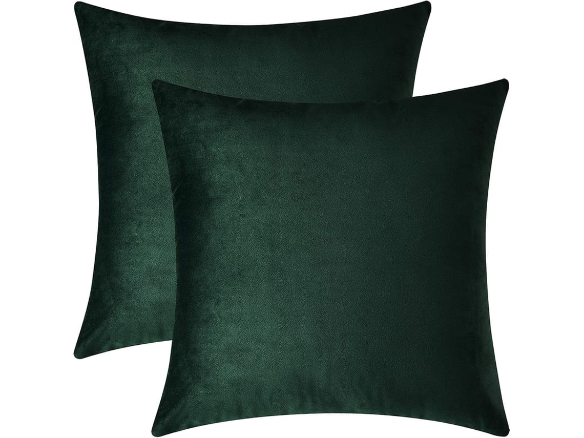 Conjunto De 2 Capas De Almofada Decorativa Quadrada De Veludo Aconchegante Para Sofá E Cama, Verde Escuro, 18 X 18 Polegadas