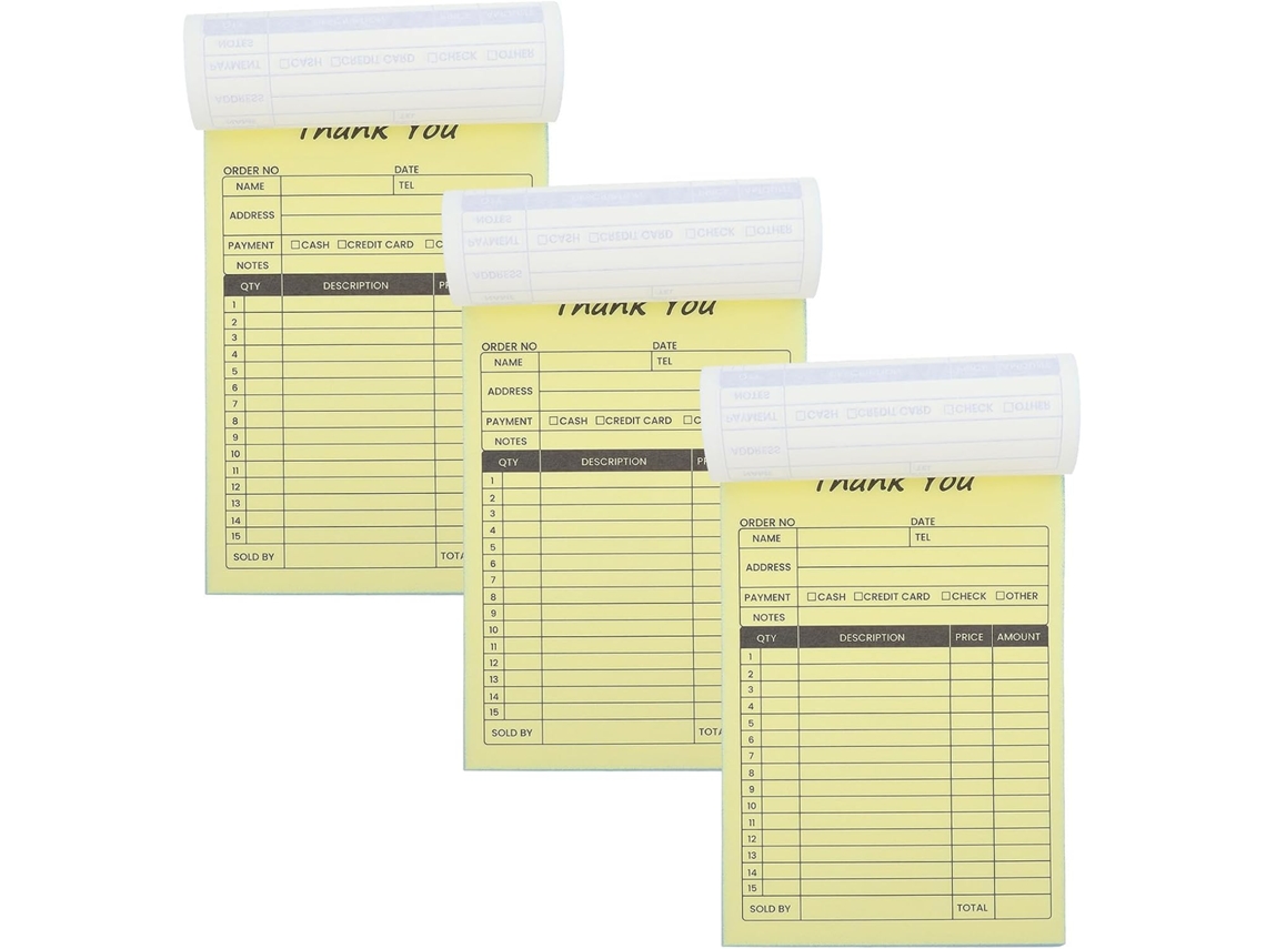 3 Peças Carnet De Commandes À Double Feuillet, Papel Branco