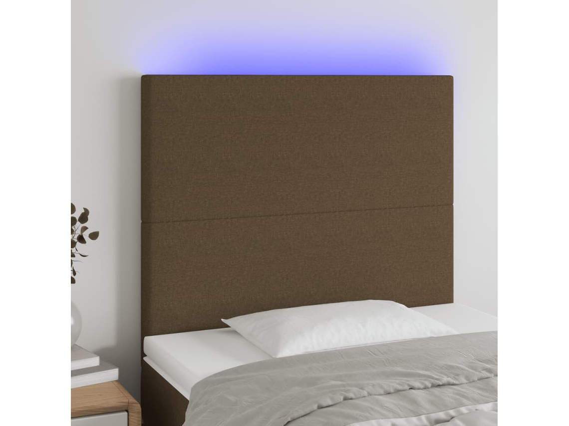 Vidaxl Cabeceira De Cama C/ Luzes Led Tecido 100x5x118/128cm Castanho