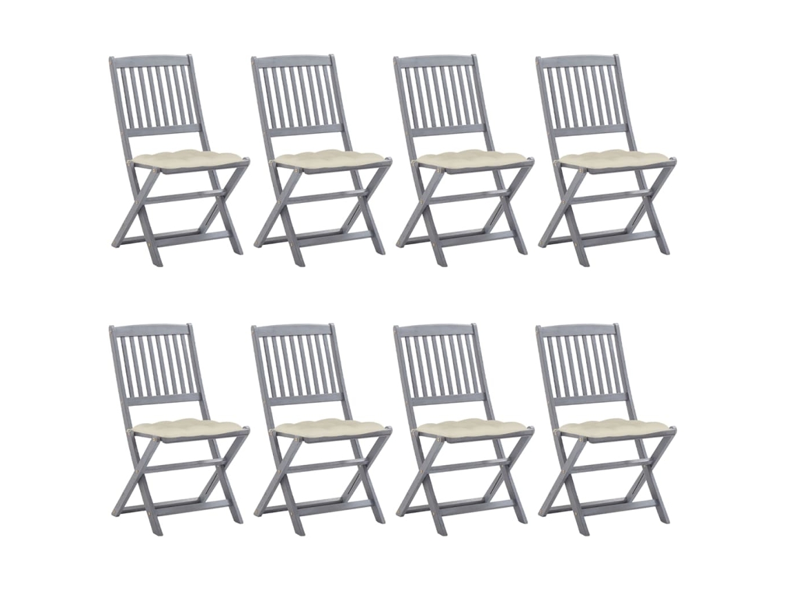 Cadeiras De Exterior Dobráveis 8pcs C/ Almofadões Acácia Maciça Dkd Home Decor