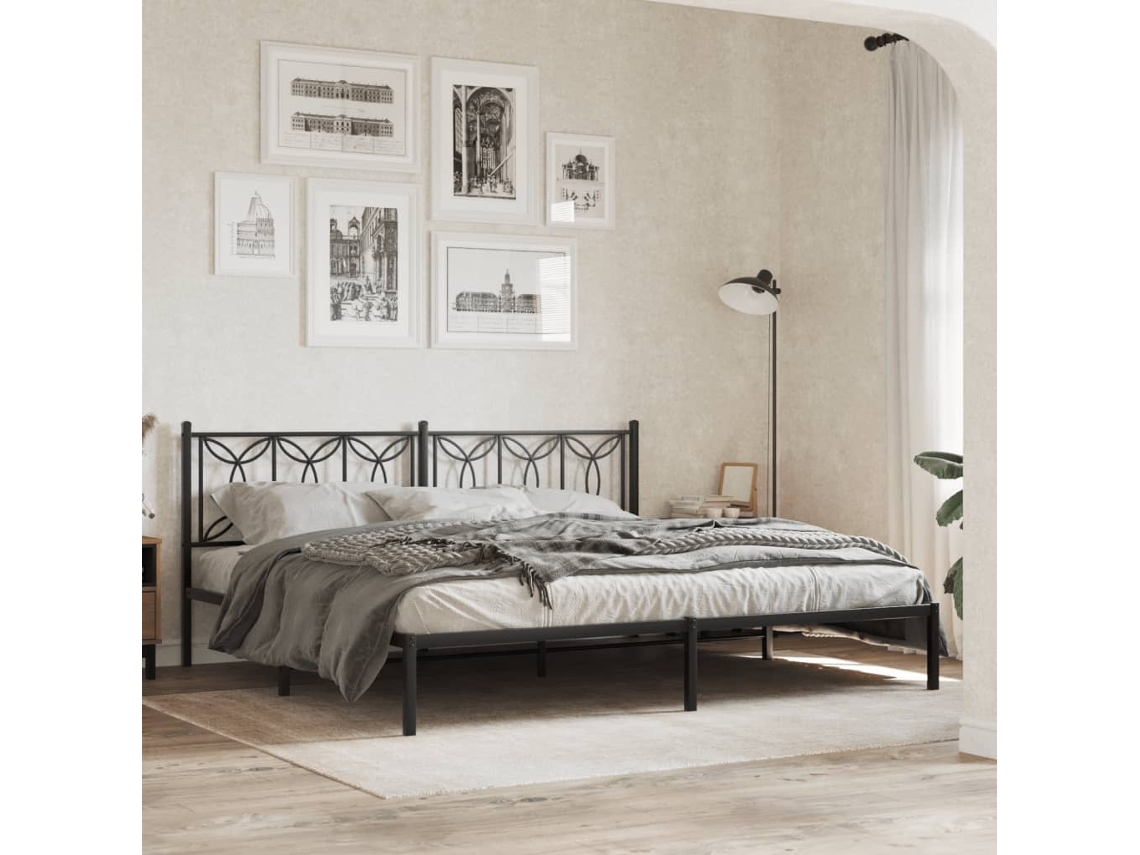 Vidaxl Estrutura De Cama Com Cabeceira 193x203 Cm Metal Preto
