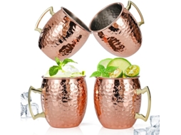 Canecas de Aço Inoxidável com Alças de Latão, Capacidade de 530ml, Adequadas para Bebidas Frias, Cerveja e Vinho . PANOONA (pacote com 4)