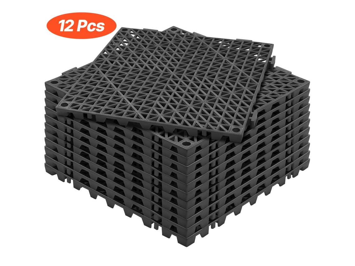 Ladrilhos De Encaixe Para Pavimento 12 Pcs Ladrilhos De Cobertura 30x30x1,5 Cm, Preto Vevor