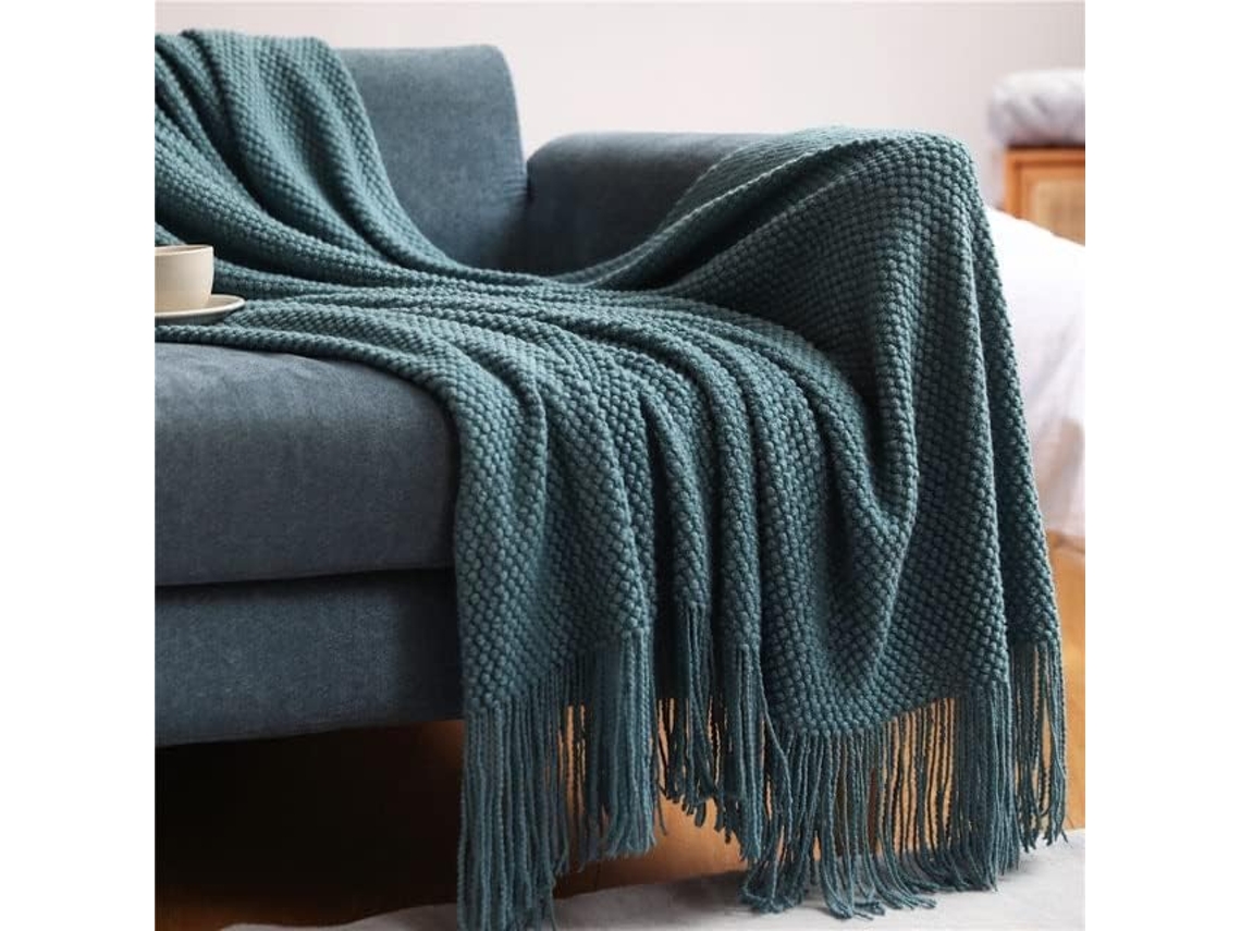 Manta de Tricô Grossa Mantou com Estampa Grãos Milho em Relevo Ideal para o Inverno Franjas e Cama Dimensões: