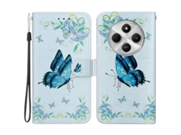 Compre Para Xiaomi Poco C75 4g / Redmi 14r 5g / 14c 4g Capa Tipo Carteira De Couro Com Estampa De Borboleta Azul E Flor, Antiqueda