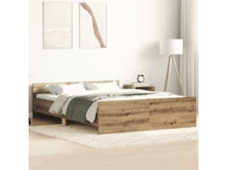Vidaxl Estrutura De Cama Sem Colchão 135x190 Cm Carvalho Artesanal