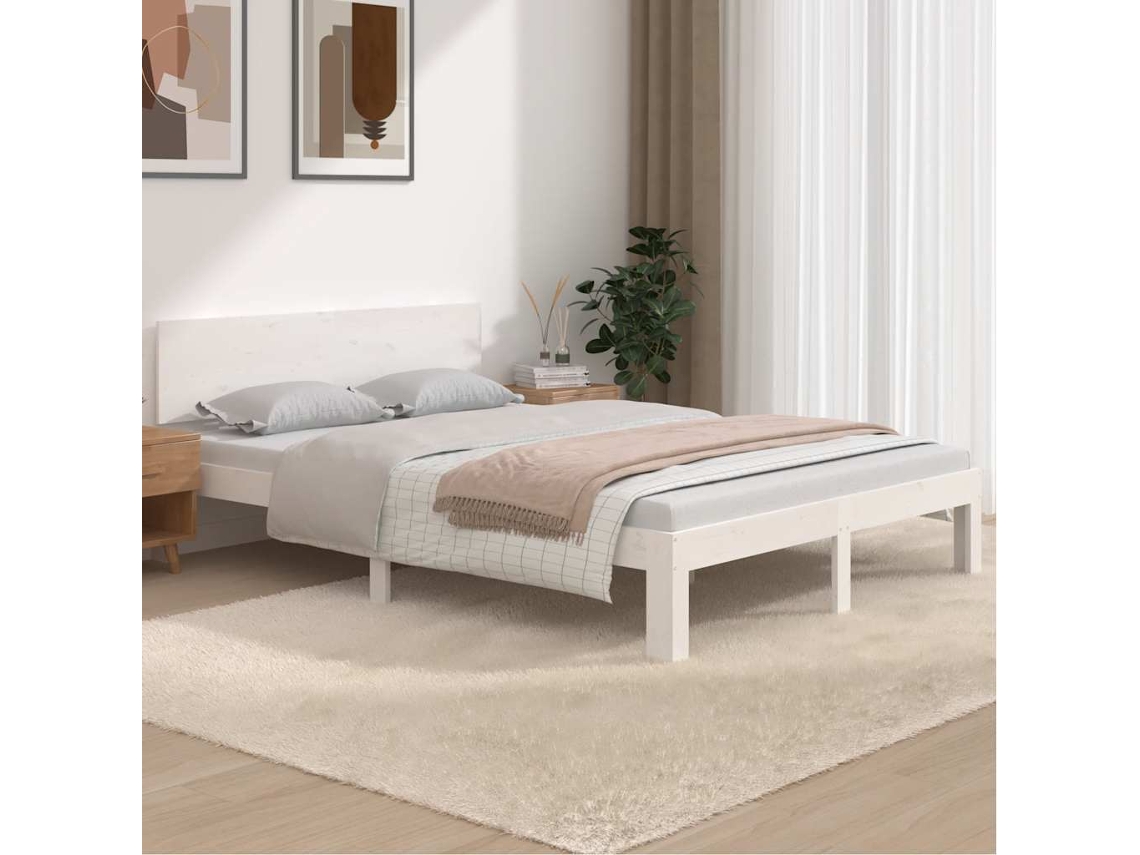 Vidaxl Estrutura De Cama King 150x200 Cm Madeira Maciça Branco