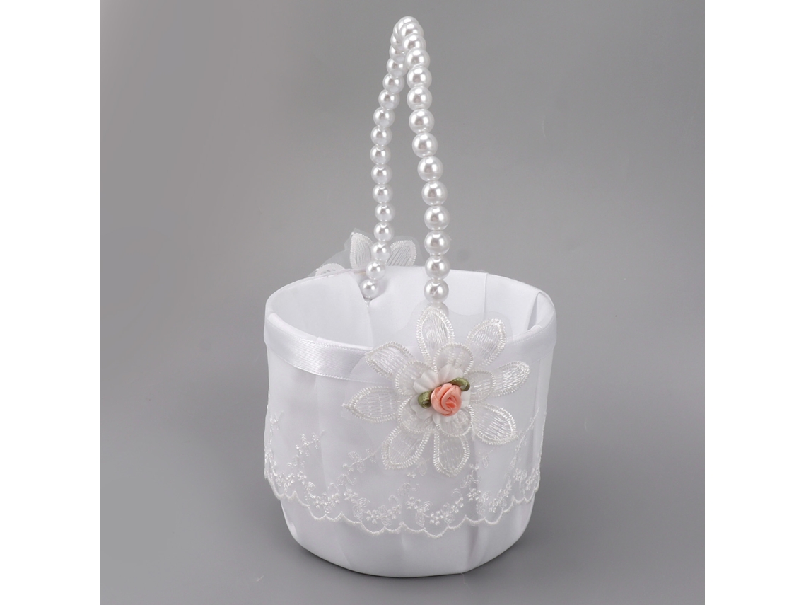 Cesto De Flores Para Casamento (estilo Ocidental Branco, Renda E Pérola) Eoocoo