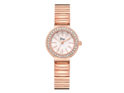 Relógio Feminino Disu de Moda com Pulseira de Liga e Strass na Esfera Ouro Rosa Branco