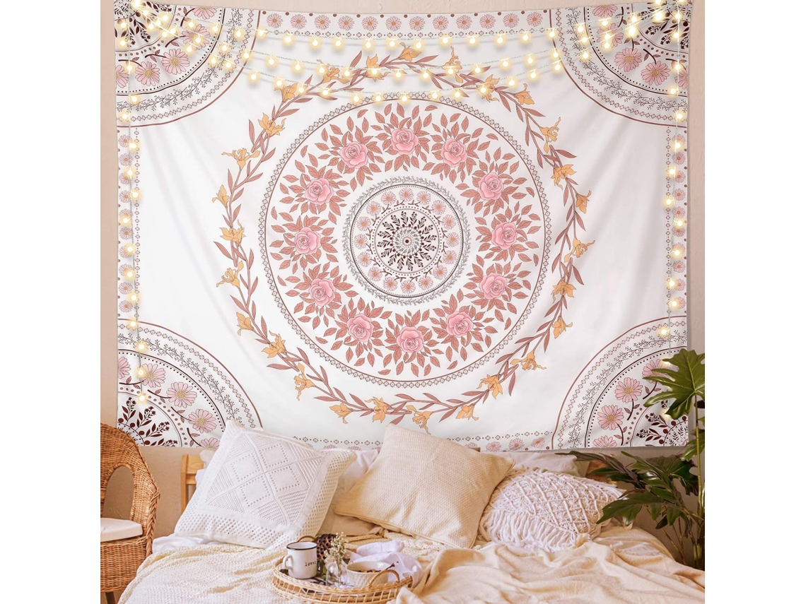 Tapeçaria Mandala Estética, Tapeçaria Boho para Pendurar na Parede, Rosa F, Zqkla BRILVIBERA