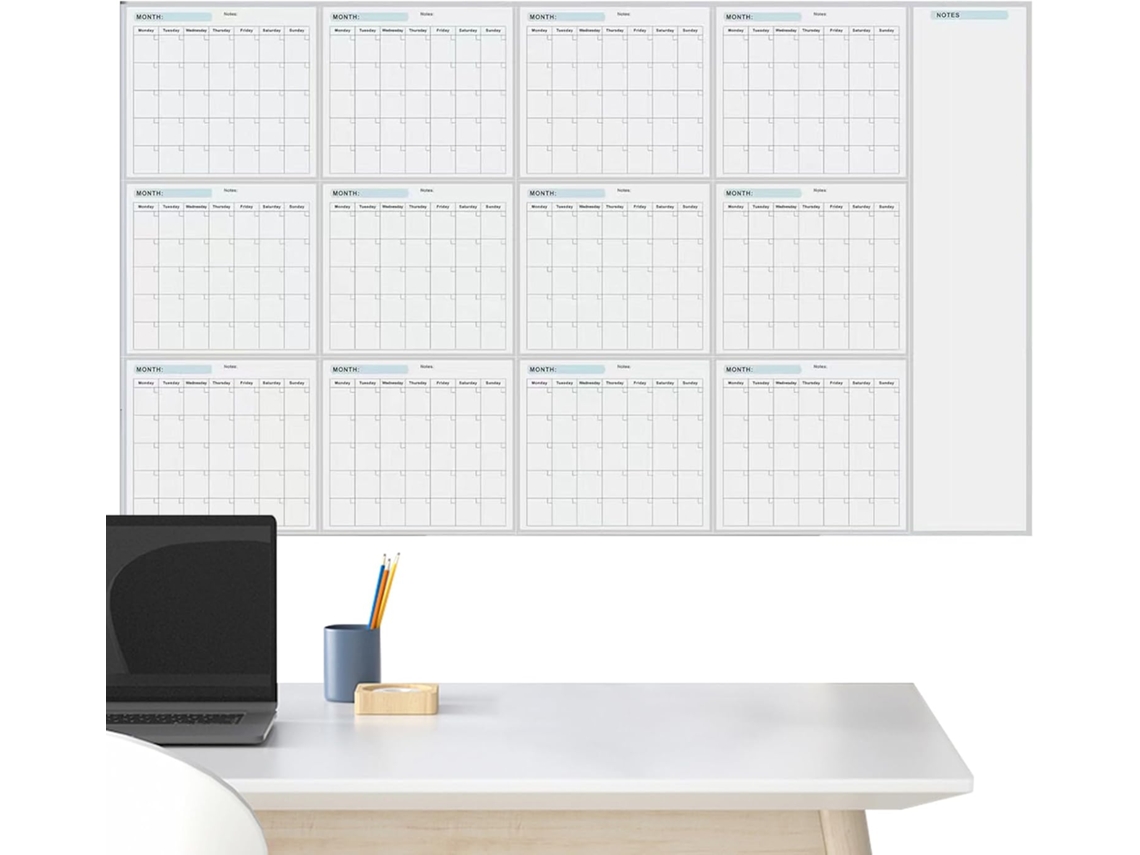 Agenda Anual Apagável De 12 Meses, Calendário De Parede Gigante Em Branco Sem Data Para Organização E