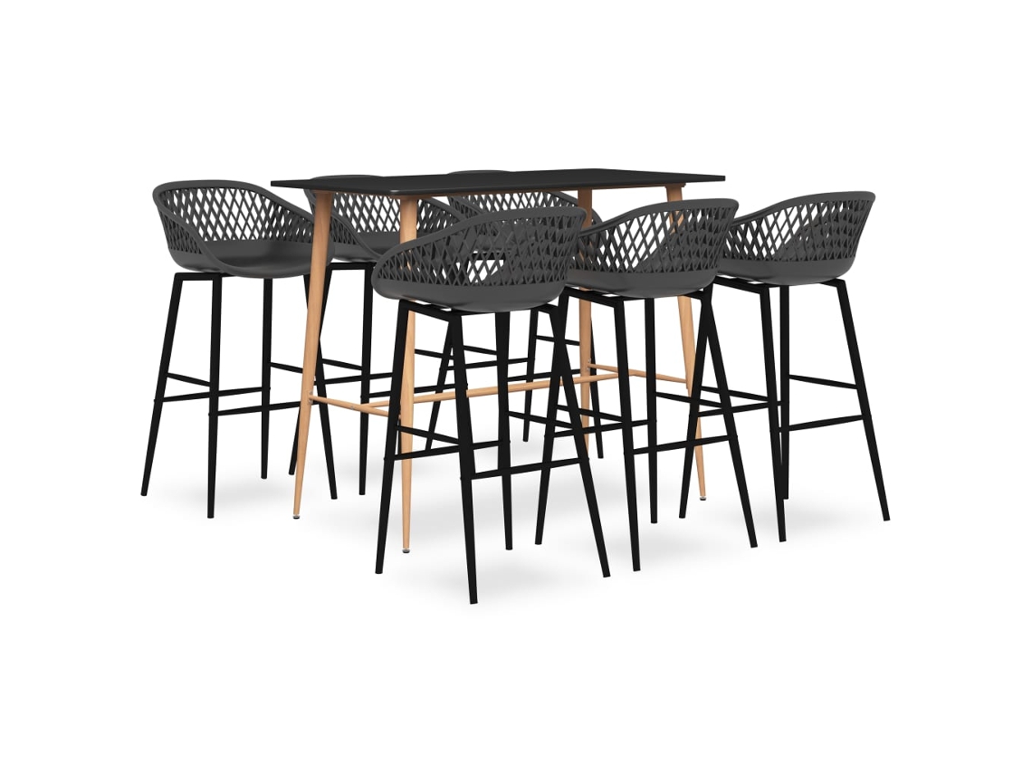 Vidaxl 7 Pcs Conjunto De Bar Preto E Cinzento