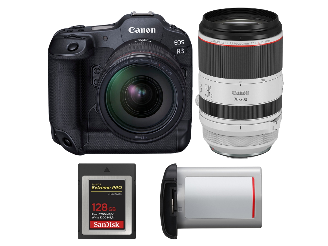 Eos R3 + Rf 24 70mm F/2.8 L Is Usm + Rf 70 200mm F/2.8 L Is Usm + 1 Sandisk 128gb Extreme Pro Cfexpress Type B + Canon Lp + Ebook Pricedirect CANON