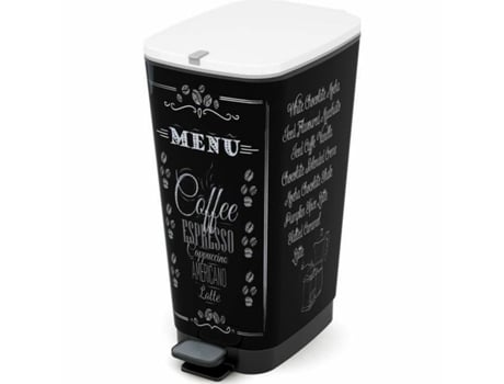 Caixote do Lixo com Pedal KIS CHIC Coffee Motif (Preto - 50 L)