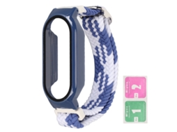 Pulseira de Náilon Trançada com Capa Protetora e Protetor de Tela para Mi Band 7 Azul Branco e Azul