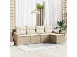 Vidaxl Conjunto De Sofás Com Almofada 5 Pcs Bege Vime Pe