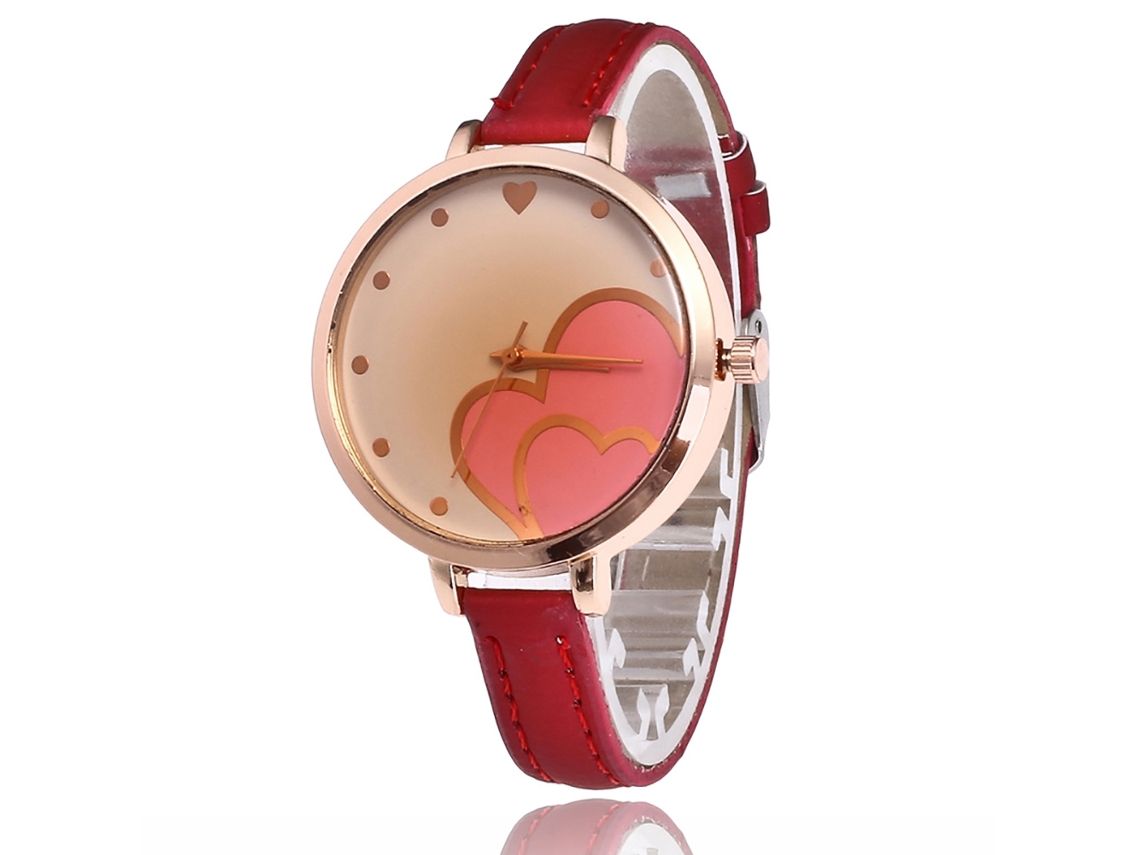 Relógio de Pulso Feminino Estilo Coreano Pulseira de Couro Simples Moda Quartzo Vermelho