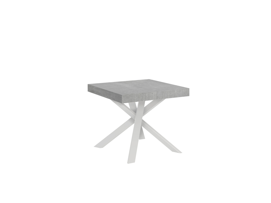 Mesa de Jantar Extensível 90X90/194 Cm Clerk Plano Cimento Pernas Brancas ITAMOBY