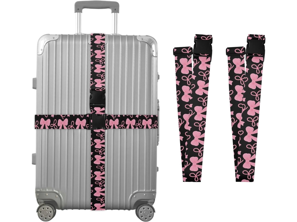 Conjunto De 2 Alças Bagagem Personalizadas Com Laço Rosa E Fivelas