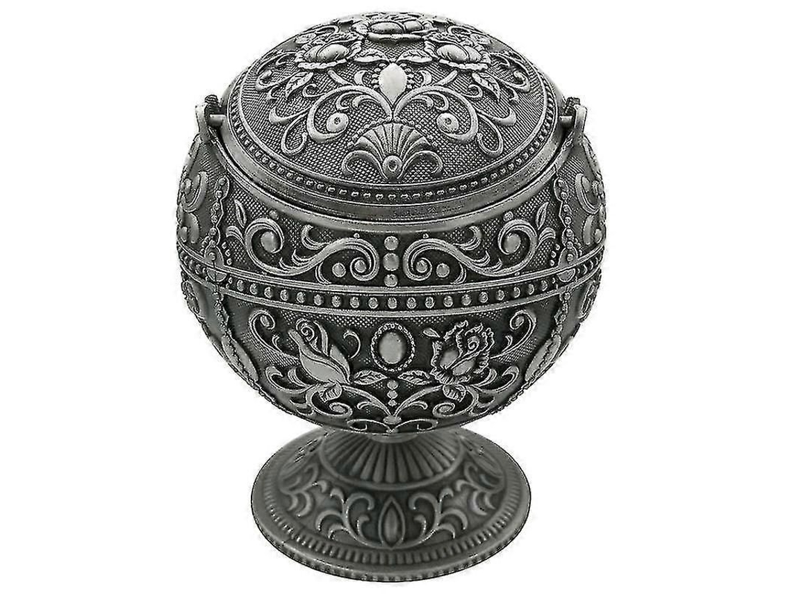 Cenicero antigo impermeável Fasst com tampa padrão floral de liga de zinco para casa e exterior