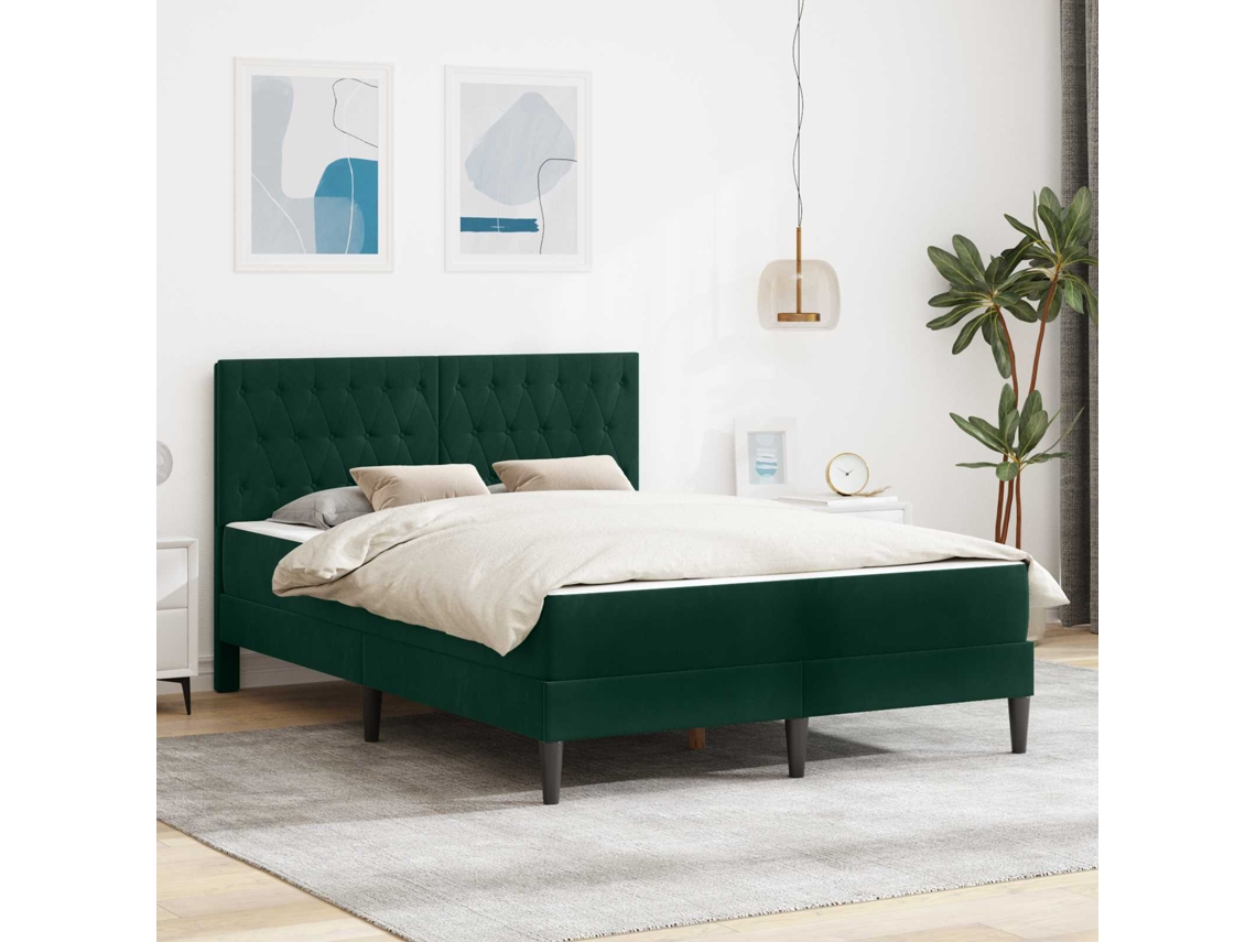 Vidaxl Estrutura De Cama Com Colchão Verde Escuro 140 X 200 Cm Veludo