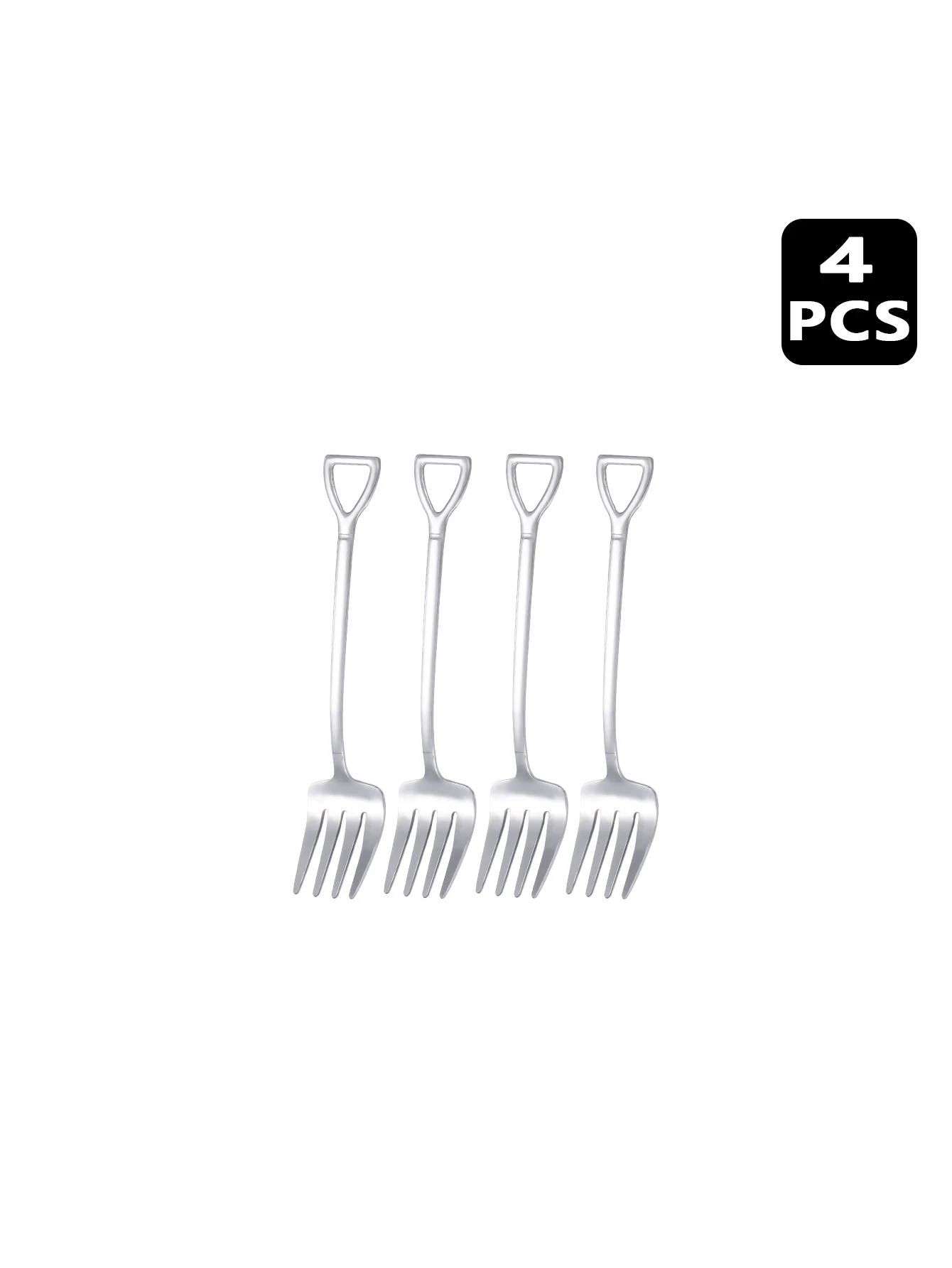 Conjunto De Garfos Para Sobremesa E Frutas Em Aço Inoxidável (4 Peças, Prateado), Com Formato De Pá.