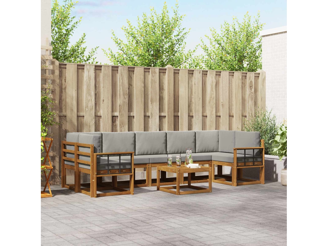 Vidaxl Conjunto De Sofás Para Exterior 8 Pcs Cinza Natural E Claro