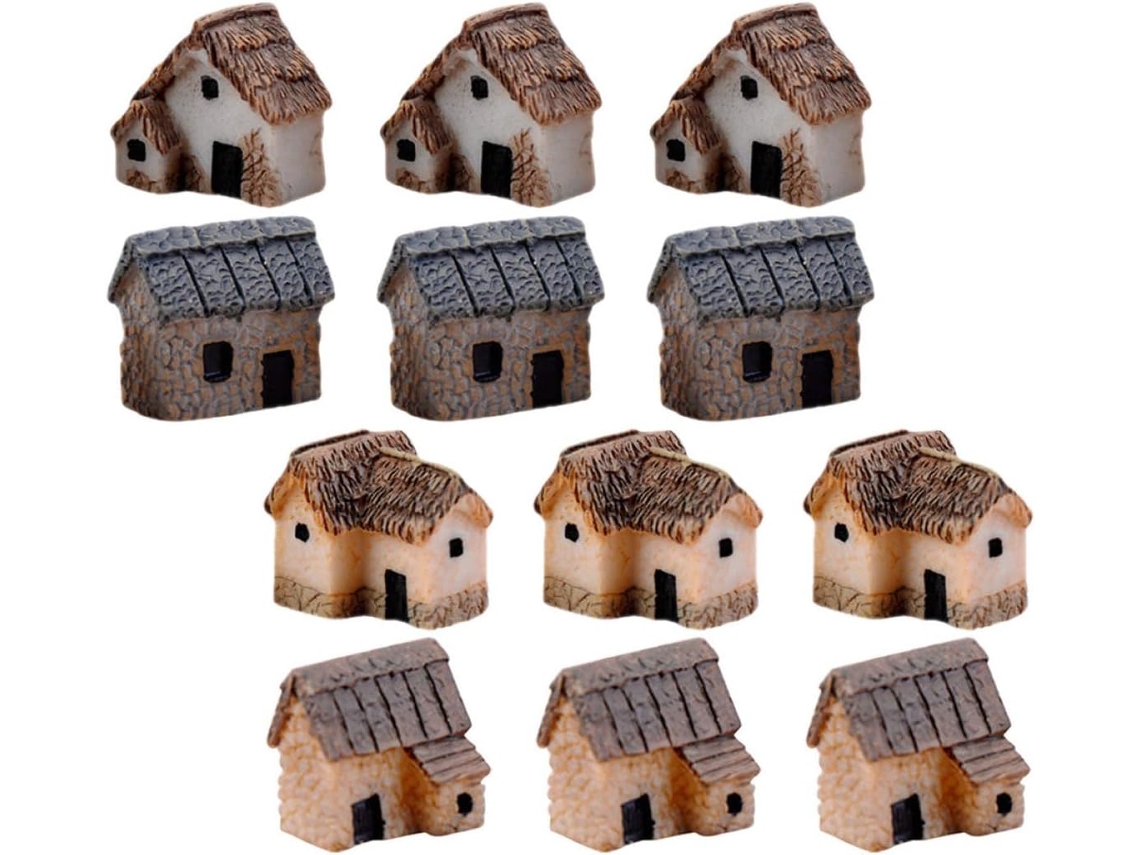 Conjunto 12 Miniaturas Casas Resina Decoração Jardim Ornamentos Micropaisagens Design Criativo Possibilidades GOKOCO