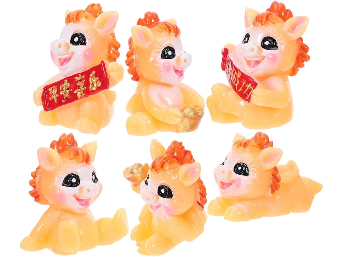 Conjunto 6 Esculturas Cavalos Resina 2026 Miniaturas Zodíaco Chinês Ornamentos Micro Paisagens Decoração GOKOCO