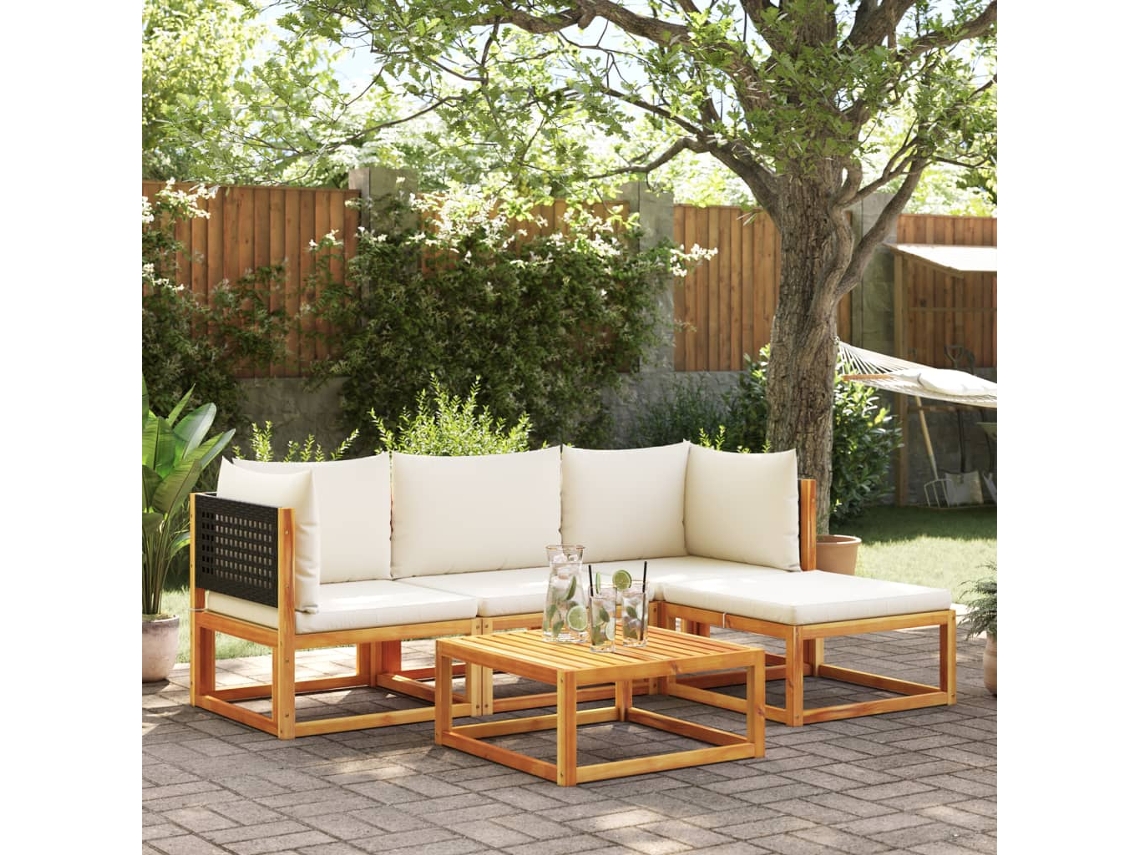 Vidaxl Conjunto De Sofás De Jardim Vidaxl De 5 Peças Com Almofadas De Madeira De Acácia E Vime