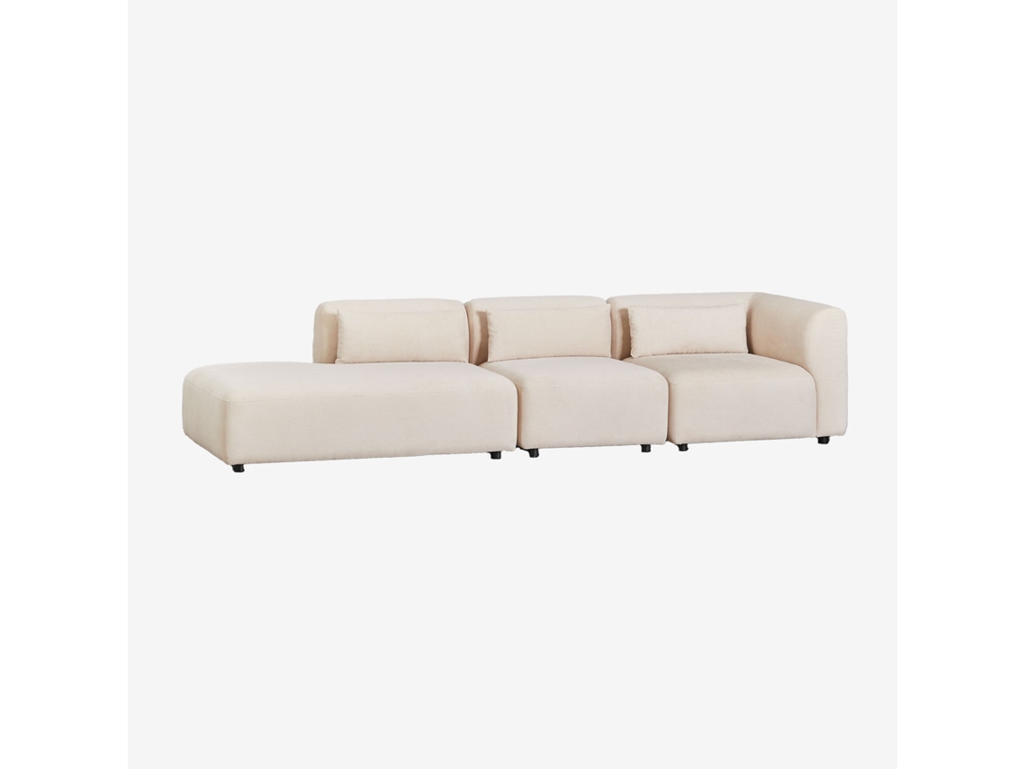 Sklum Sofá Modular De Canto Em 3 Peças Com Chaise Longue À Esquerda Fogler Poliéster                       Bombazina Crema Linho