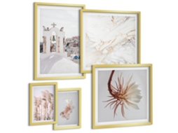 Pinturas Murais Modernas Férias, Praia, Ondas, Palmeiras Moldura Dourada Quadros Para O Escritório Espelharte (conjunto De 5 Imagens)