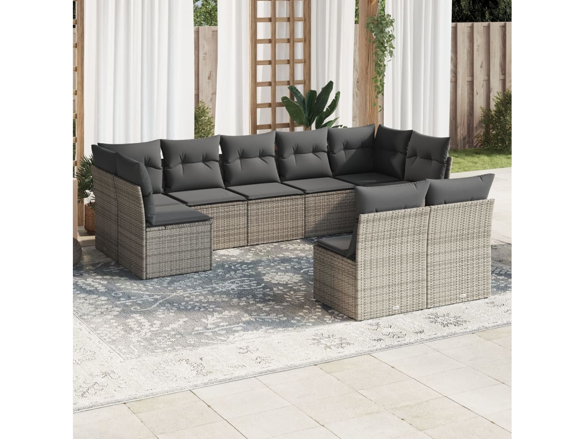 Jogo 9 Peças Sofás P/ Jardin Com Almofadões Vime Pe Cinza Dkd Home Decor