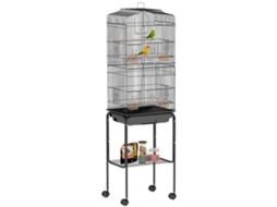 Gaiola para pássaros com suporte, rodas, 4 comedouros, bandeja, para canários 46,5x36x157cm Preto | S/MARCA