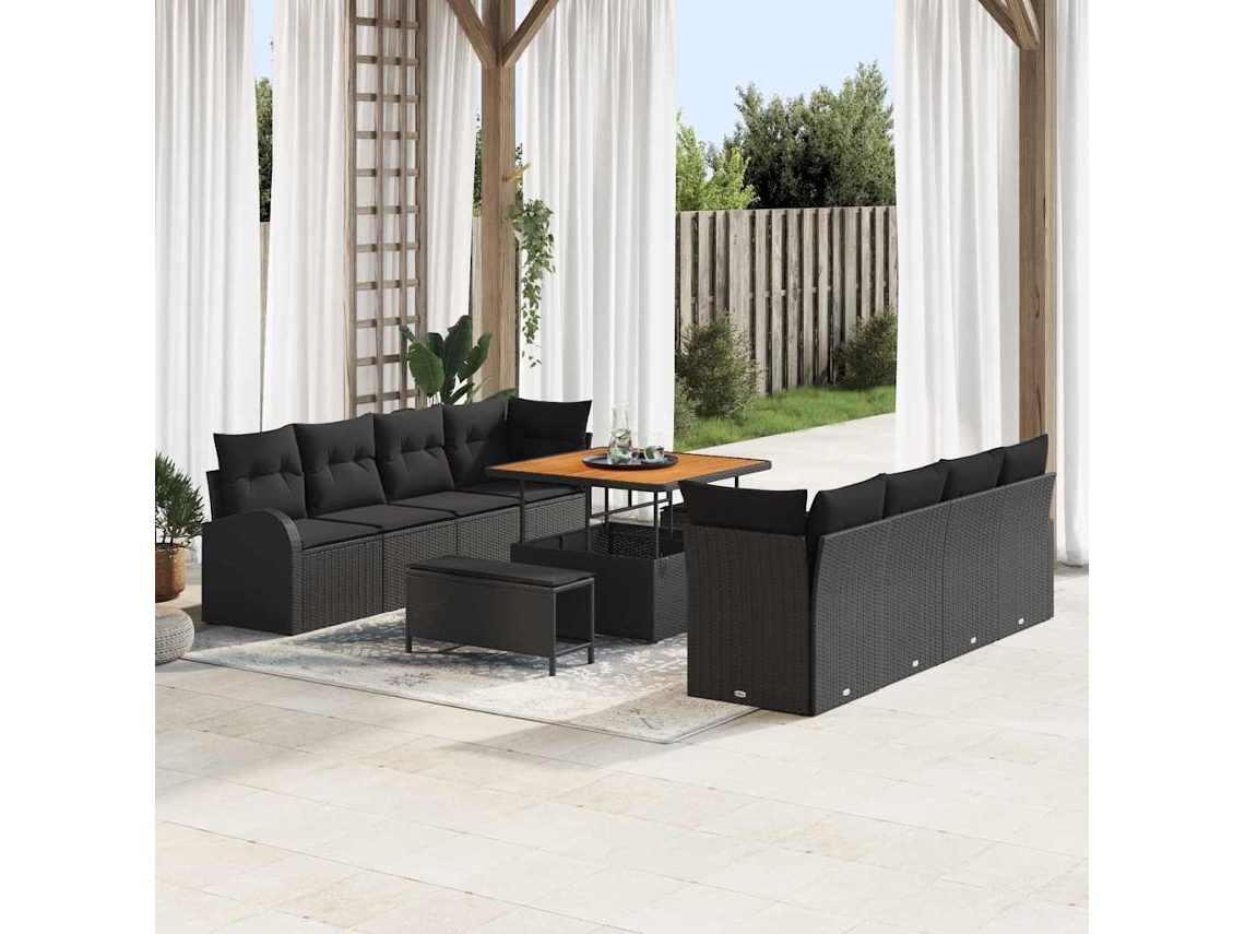 Vidaxl Conjunto De Sofá De Jardim 11 Unid. Preto Vime Pe