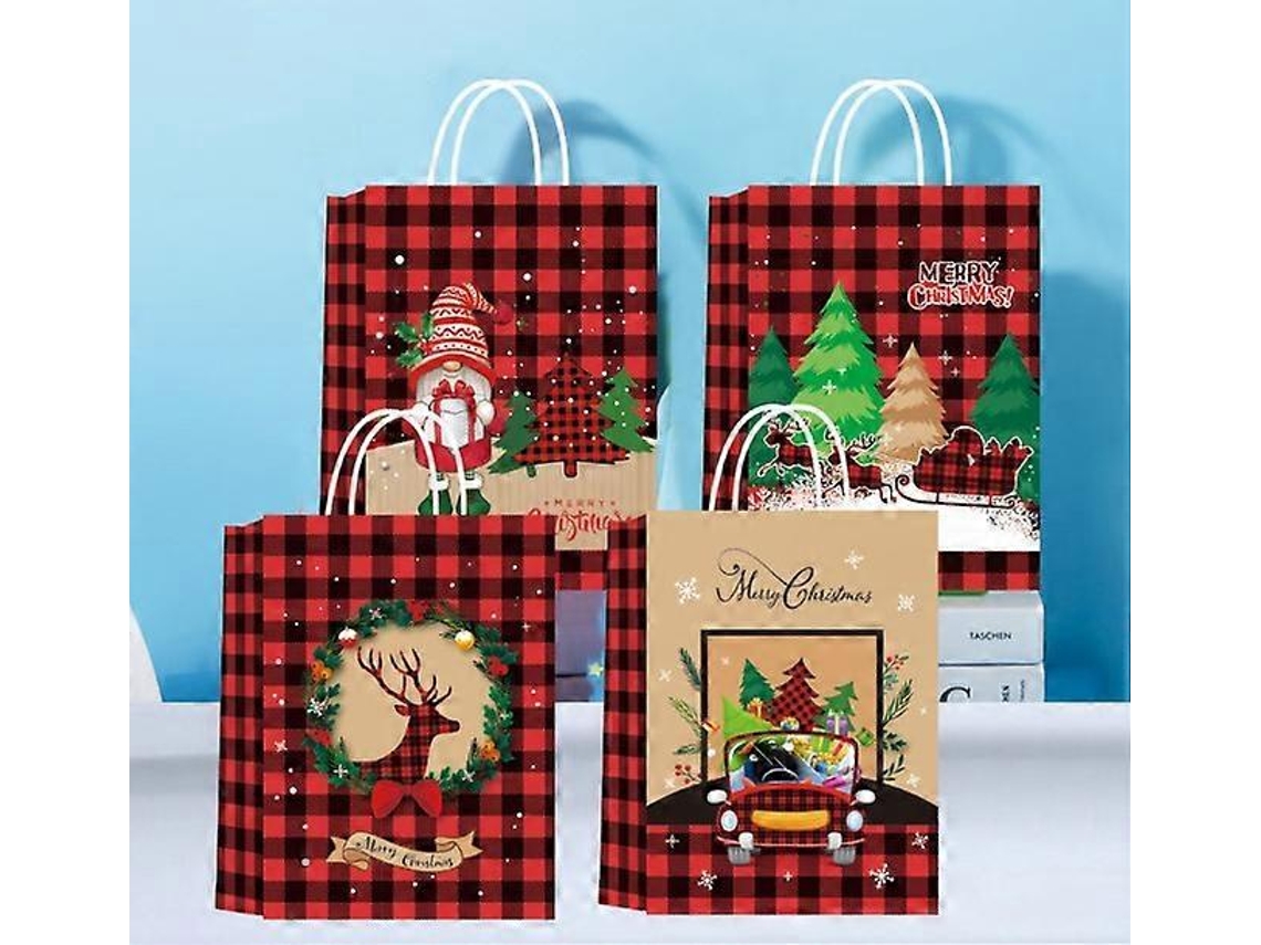 Conjunto De 12 Sacolas De Presente De Natal Em Papel Kraft, 4 Modelos Diferentes. Ideal Para Embalagens, Presentes E Compras. Aquaforge