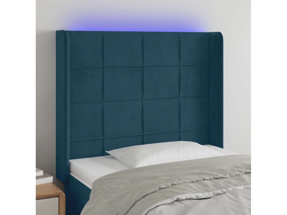 Vidaxl Cabeceira Cama C/ Luzes Led Veludo 83x16x118/128 Cm Azul-escuro