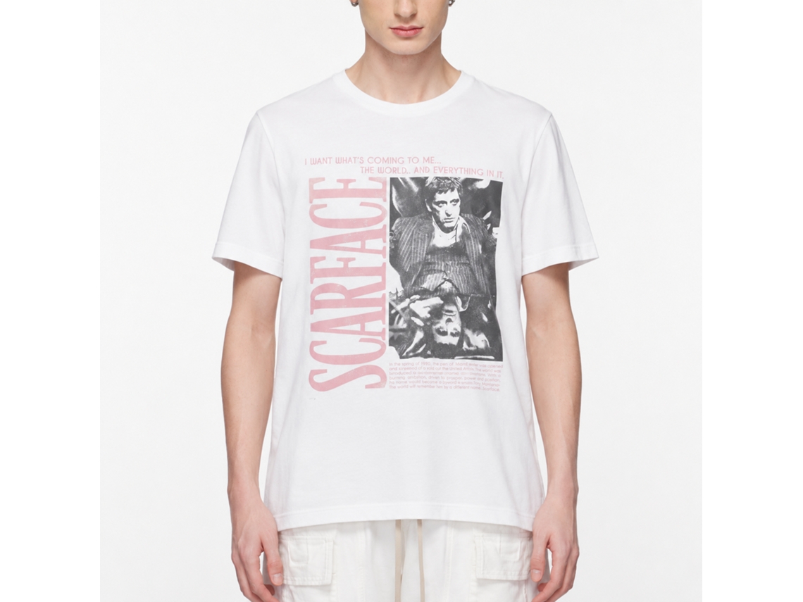 Rockinstone Scarface Movie Bw Photo W/ Synopsis White Adult T-shirt Size:s